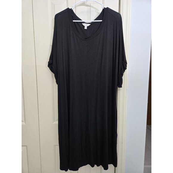 Black Terra & Sky Womens Plus Size 2X T-Shirt Dress With Rolled Sleeves - Picture 1 of 4